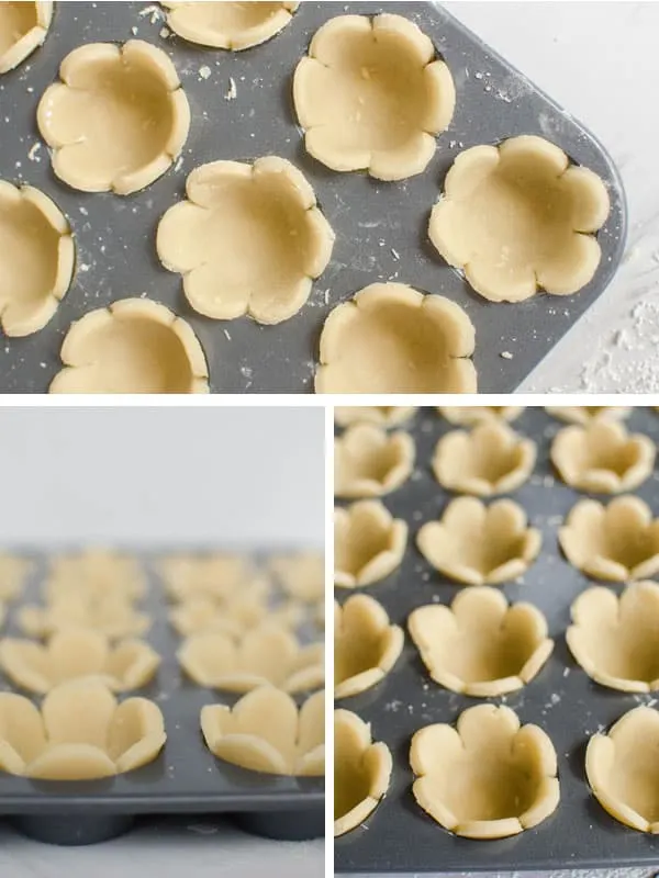 flower cookie cups in baking pan