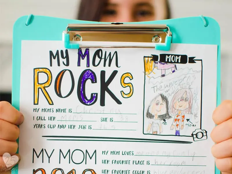 Use the free printable questionnaire for a special mother's day gift from the kids. 