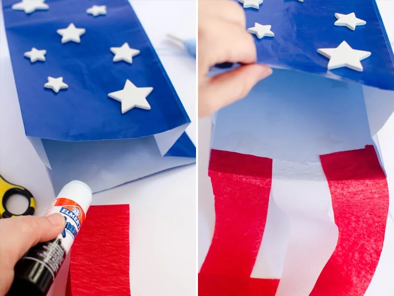 How to make a paper bag kite for July 4th.