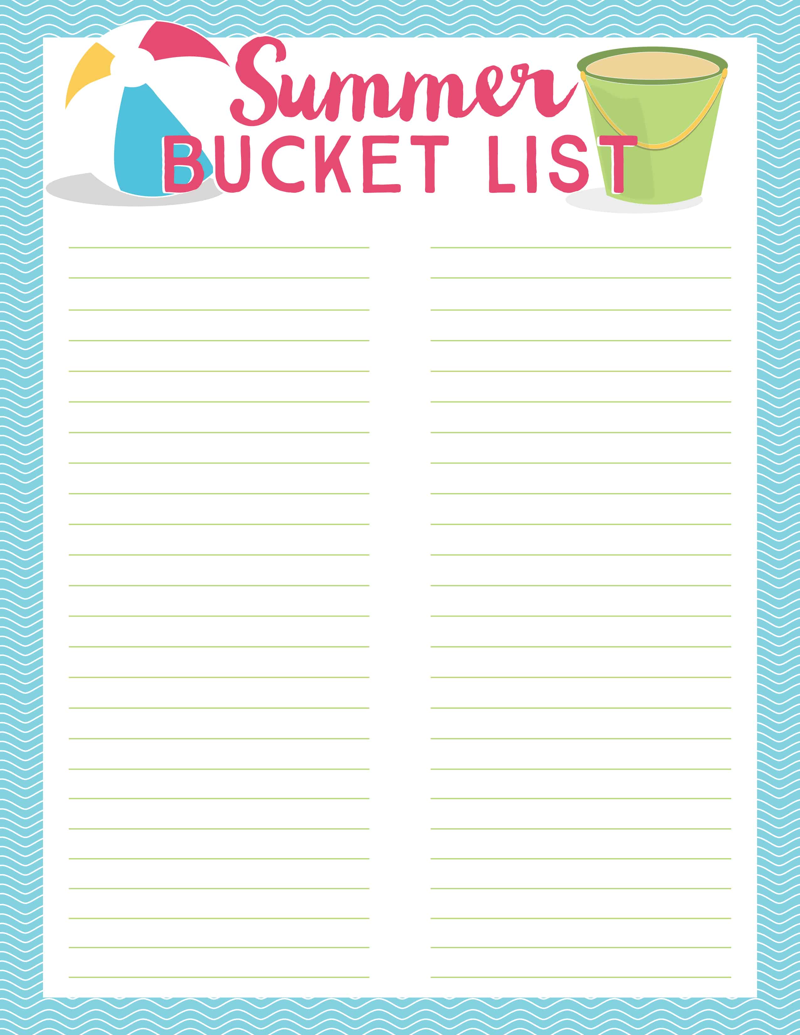 Summer Bucket List Printable Free