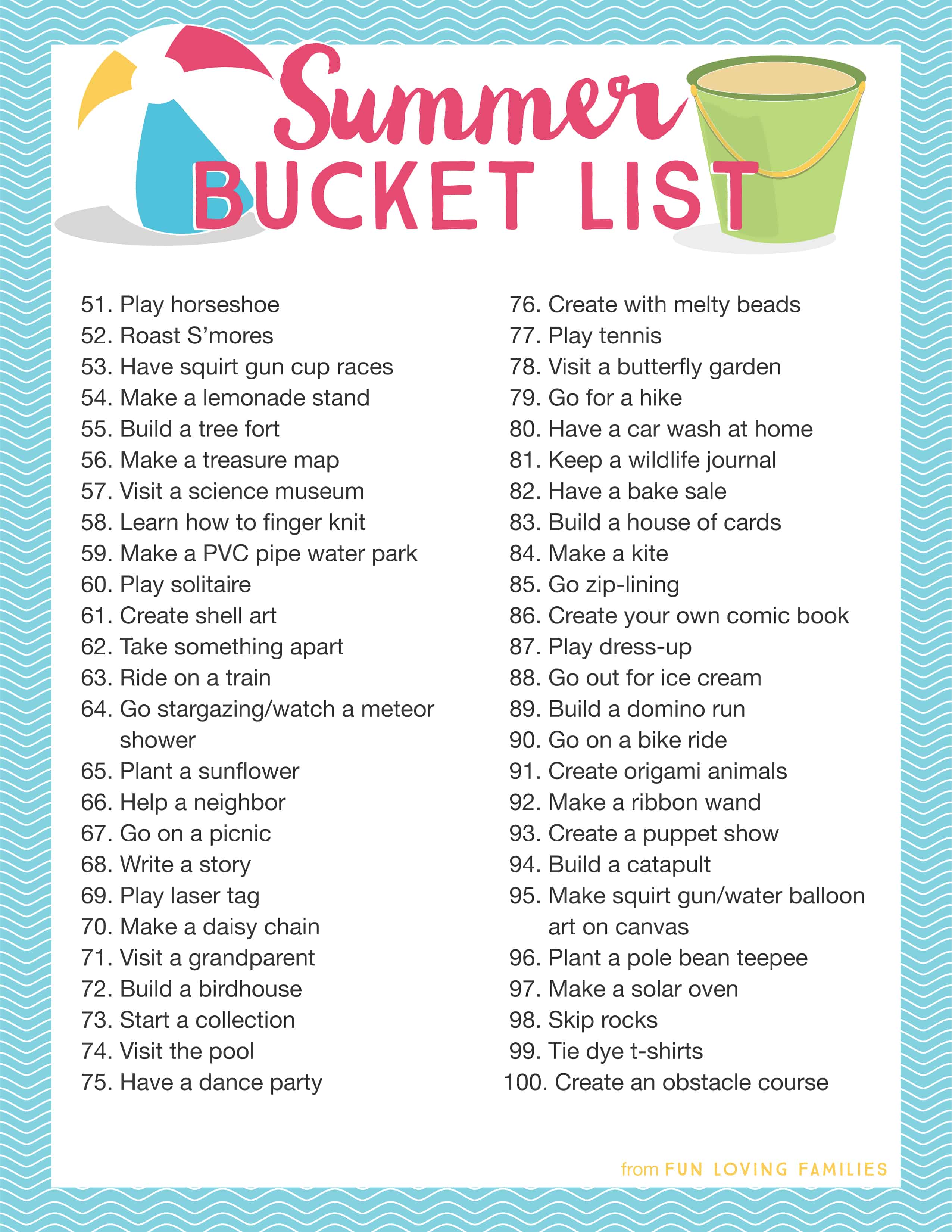 Click through to see all 100 Summer Bucket List ideas for families. Then, create your own Summer fun list with our free Summer planning printables.