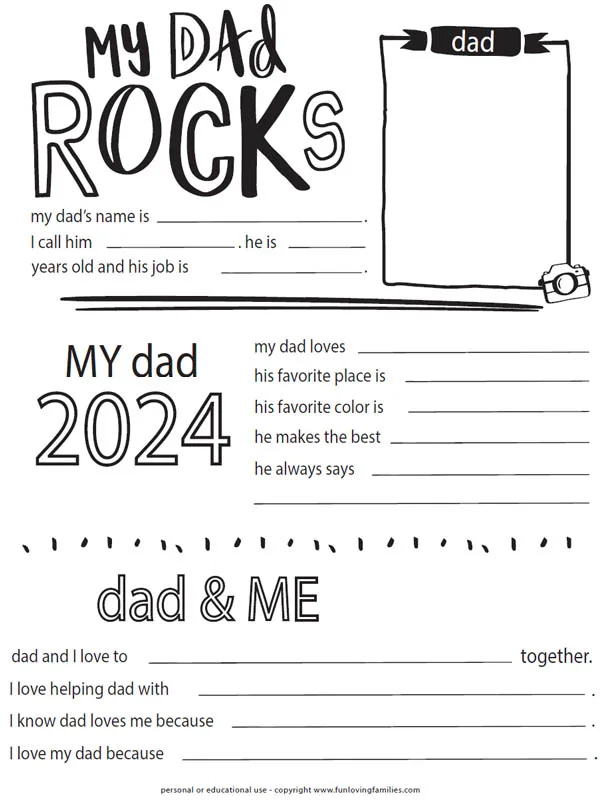 Father's day questionnaire printable