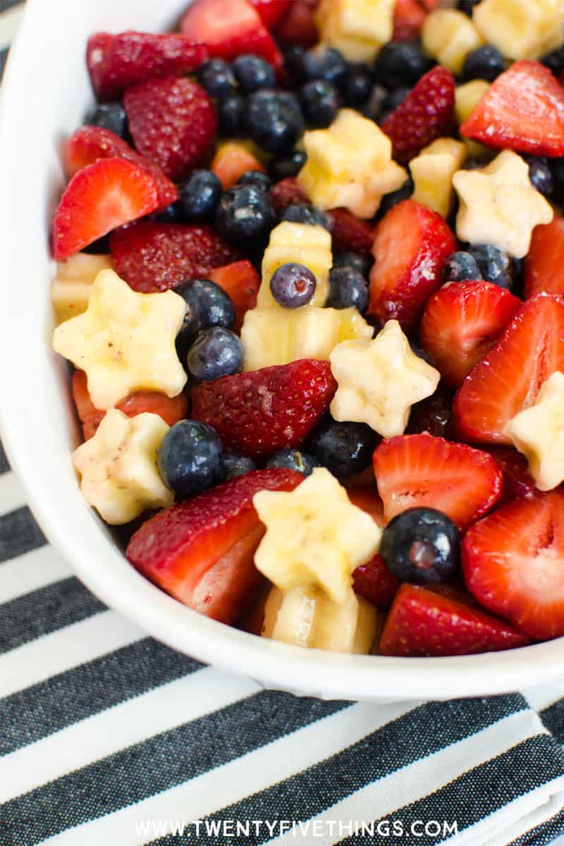Make an easy red, white, and blue fruit salad for your next patriotic party. Click through for the details on how to make this yourself.