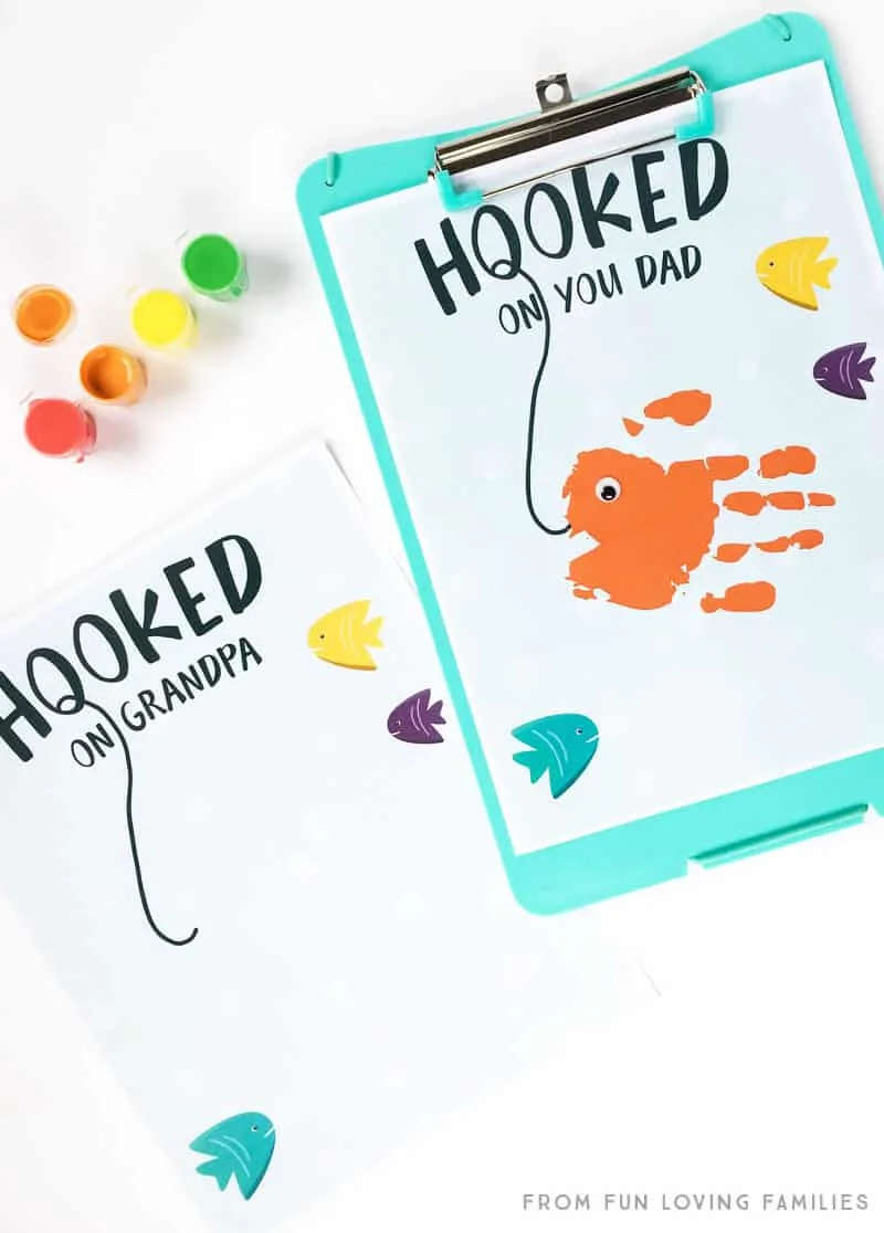 Hooked On You handprint fish printable for Father's Day