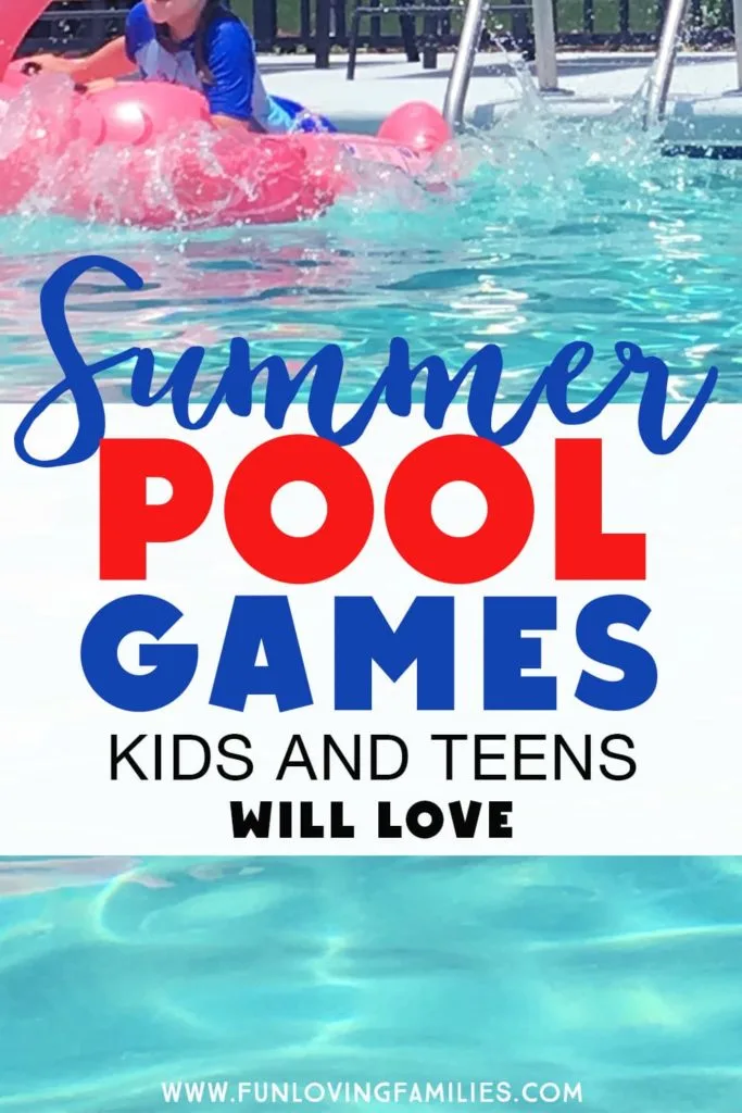 pool with float and Summer pool games text