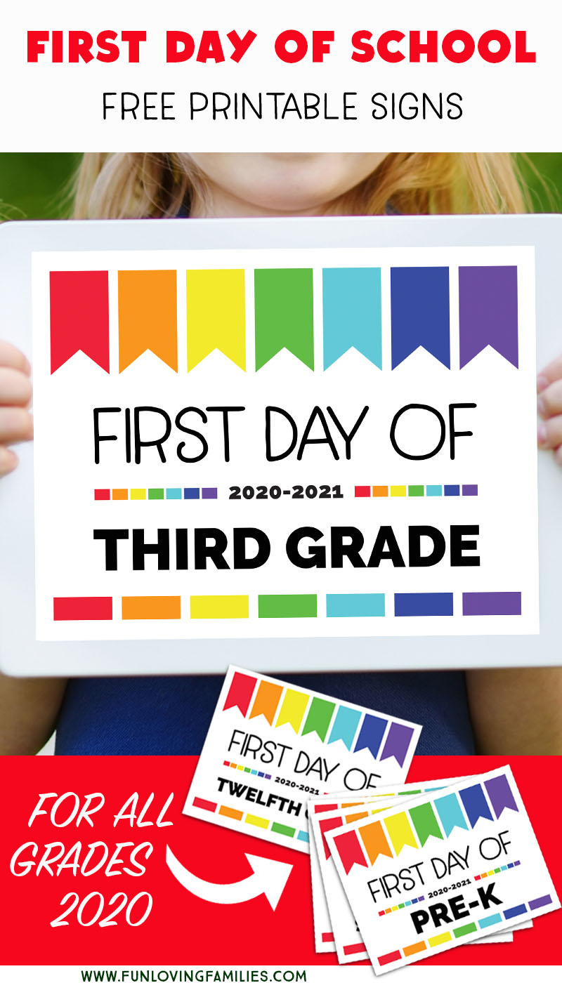 First Day Of School Signs 2020 2021 Free Printables For All Grades Plus Editable Option Fun Loving Families