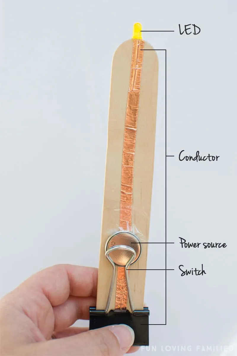 Popsicle Stick LED Flashlight Summer STEM Activity ready in hand