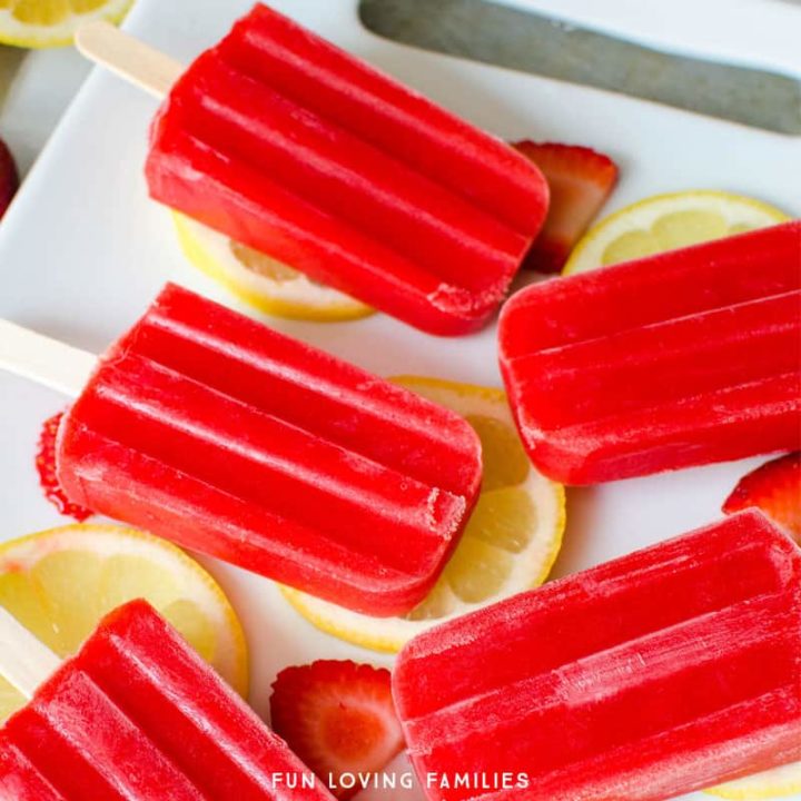 strawberry lemon ice pops with fresh fruit