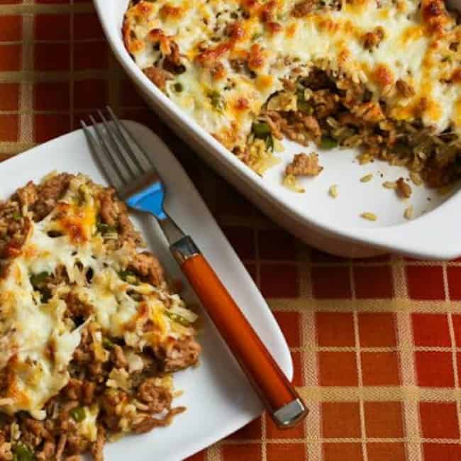Easy brown rice casserole from Kalyn's Kitchen. Easy casserole recipes.