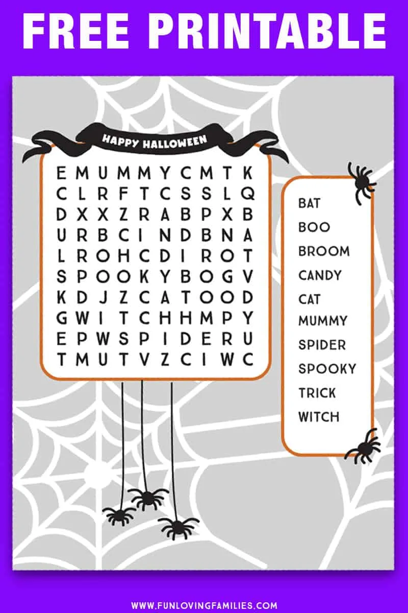 easy Halloween word search that is small for younger kids