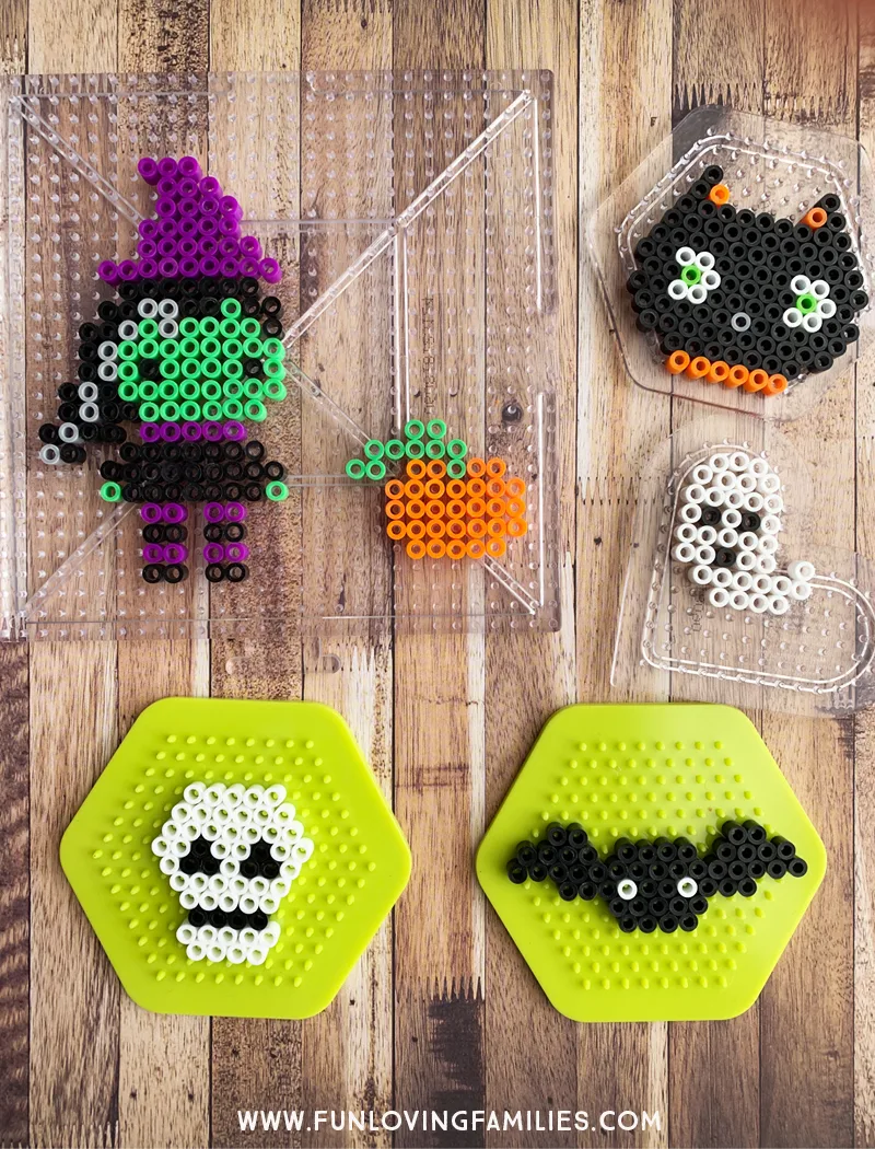 cute Halloween perler bead patterns with witch, skull, bat and more