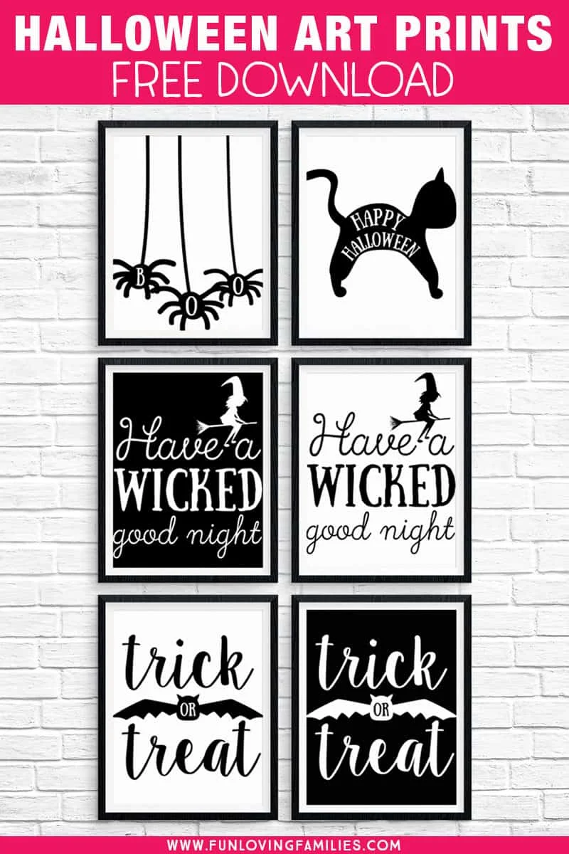 Free Halloween Printables: Download these 8X10, black and white Halloween prints for easy Halloween decorating. #halloweenprintables #printablewallart #8x10prints #blackandwhite #halloweendecor #halloweensigns #funlovingfamilies