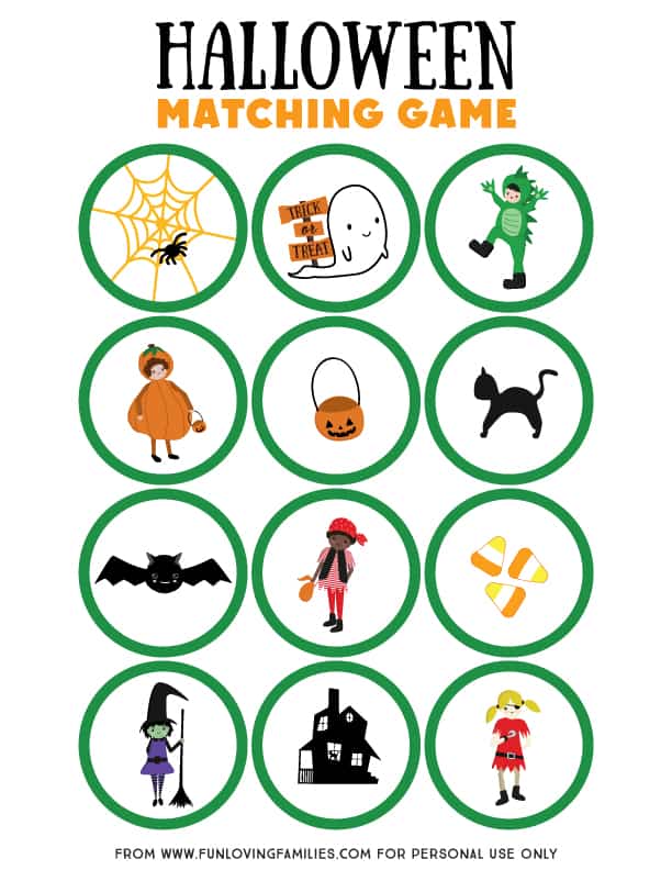 Love this adorable Halloween matching game for kids. Grab the free printable to make this game for a fun kids activity this Halloween! #halloween #game #freeprintable #kidsactivities #funlovingfamilies