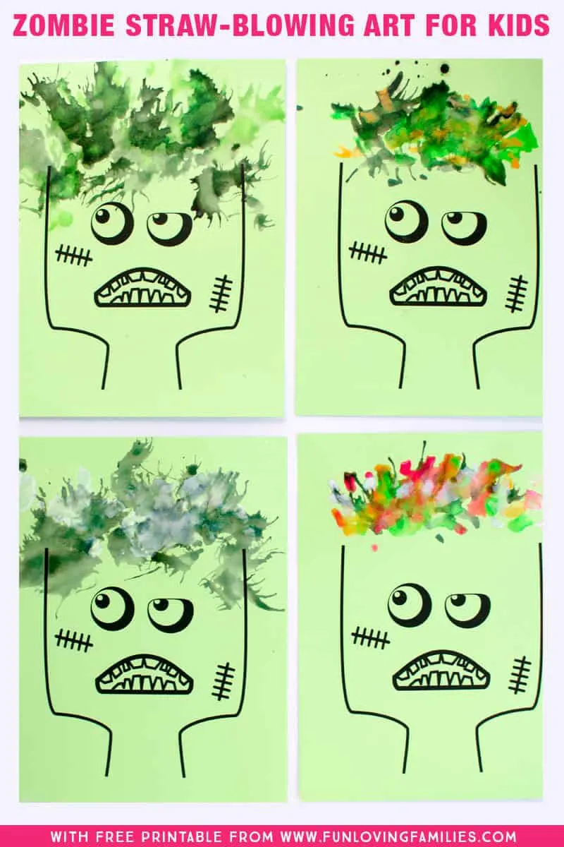 zombie straw blowing art for kids