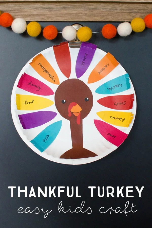 Use colorful paper or our free printable to make these Thankful Turkey kids crafts for Thanksgiving. #thanksgivingkidscraft #thanksgivingcraft #thankfulturkey #freeprintable #thanksgivingprintable #thanksgivingpapercraft #thankfulcraft #funlovingfamilies