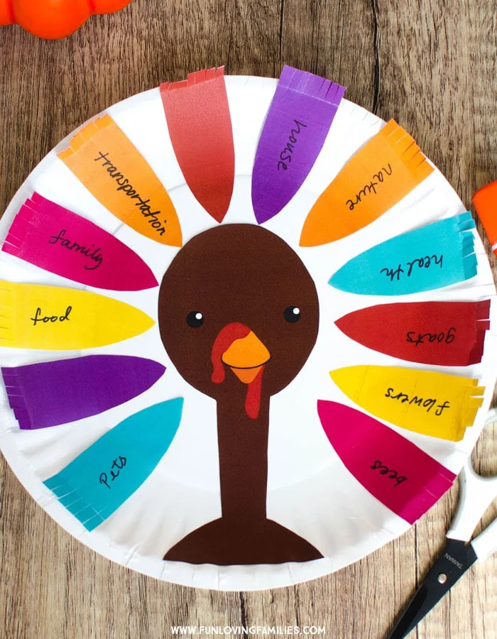 Make a Thankful Turkey craft with the kids for a fun activity that also teaches gratitude. Grab the free printable to make it easier. #easythanksgivingcraft #thanksgivingkidscraft #thanksgivingkidsactivities #thankfulcraft #gratitudeactivity