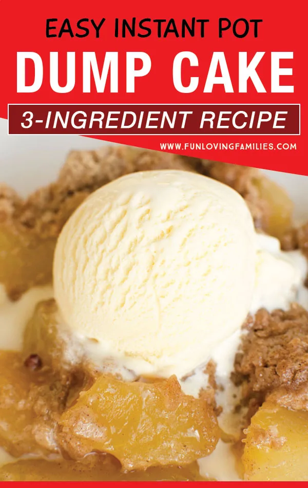 apple dump cake topped with ice icream