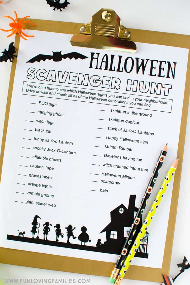 halloween scavenger hunt printable for older kids (without pictures)