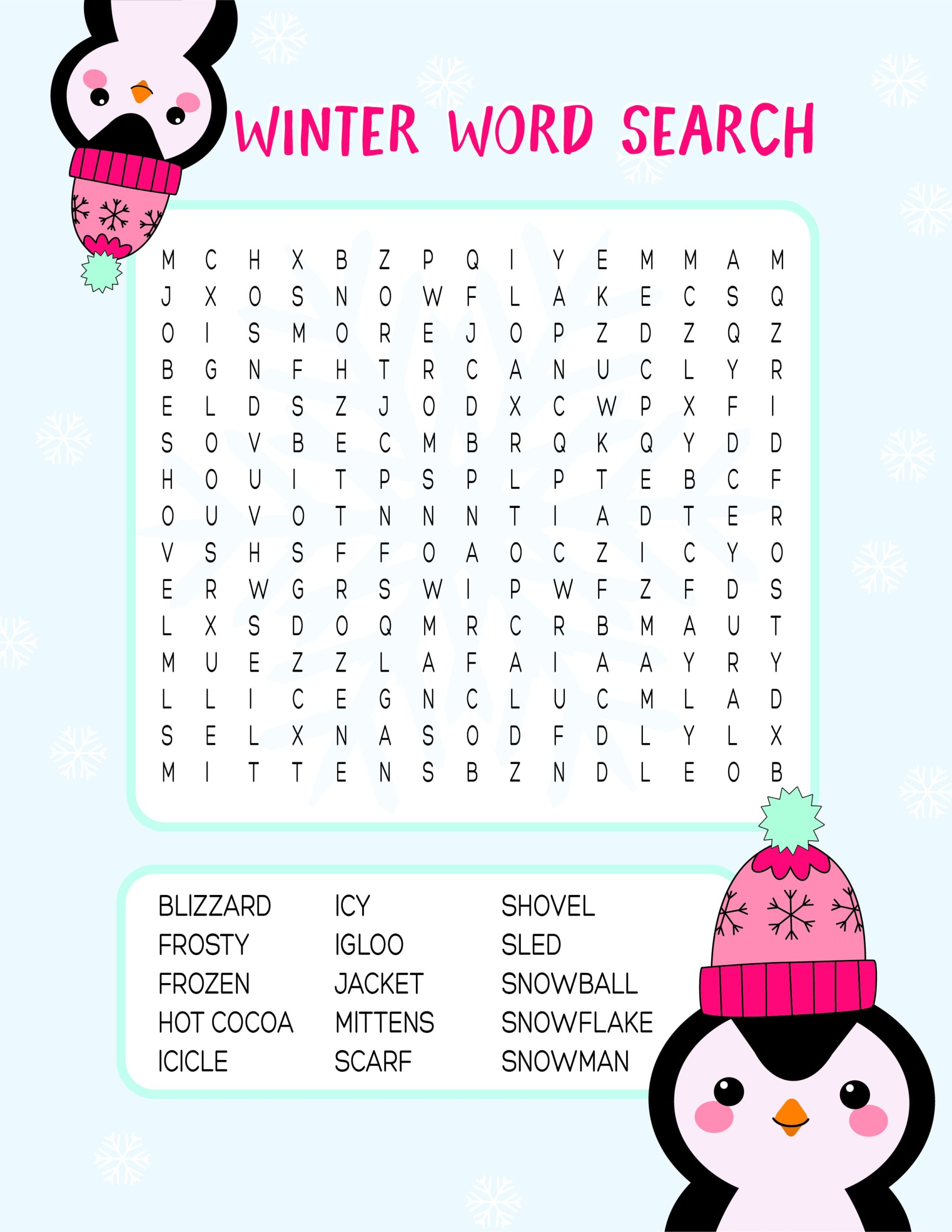 Printable Winter Words Printable Word Searches
