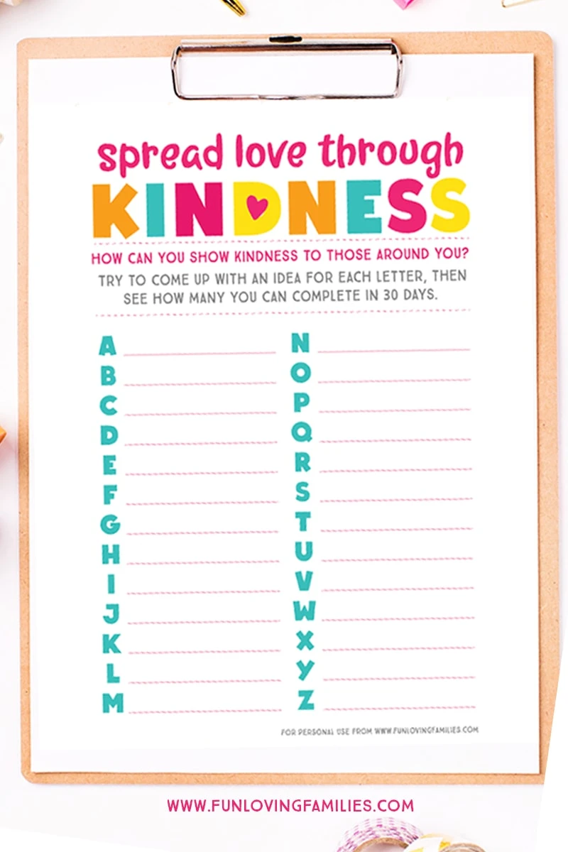 kids kindness activity printable From A to Z