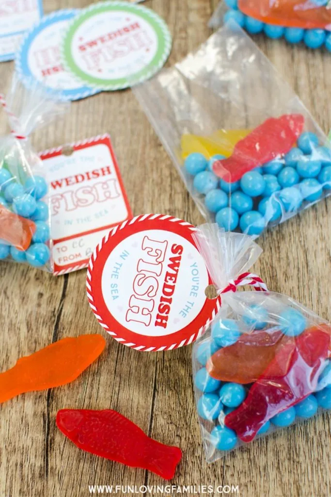swedish fish valentines candy bags with You're The Swedish Fish in the Sea tags