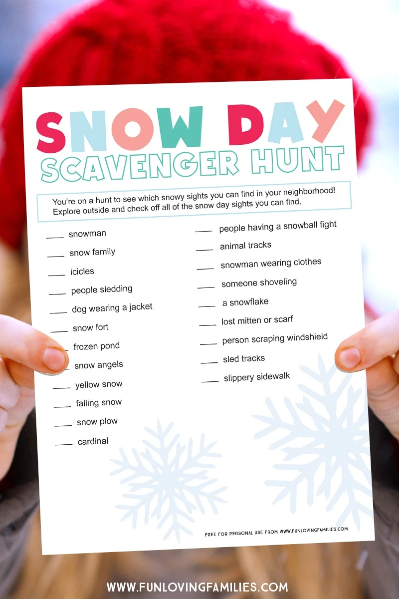list of snow day scavenger hunt items