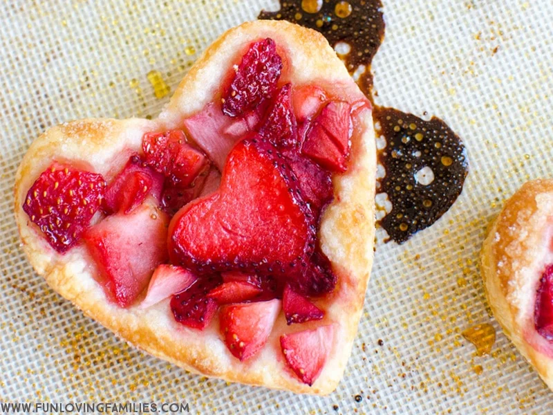Puff pastry strawberry heart treats tutorial.