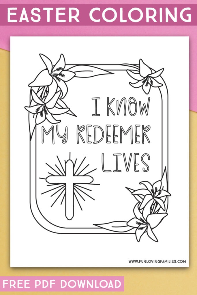 Quote: "I know my redeemer lives" Religious Easter coloring pages