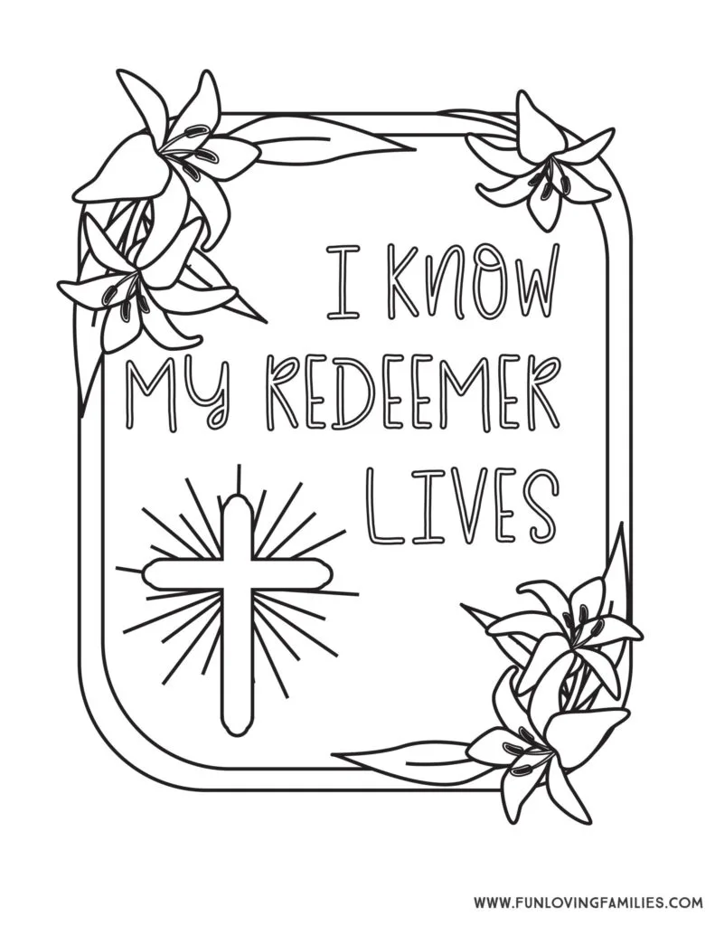 My Redeemer Lives Religious Easter Coloring Page for Sunday School