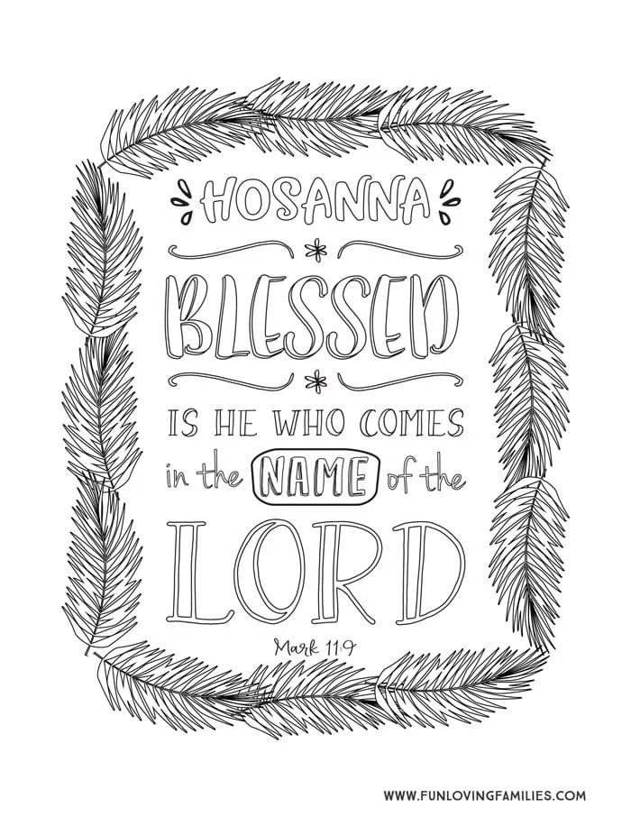 Bible verse coloring page printable for Palm Sunday, Hosanna