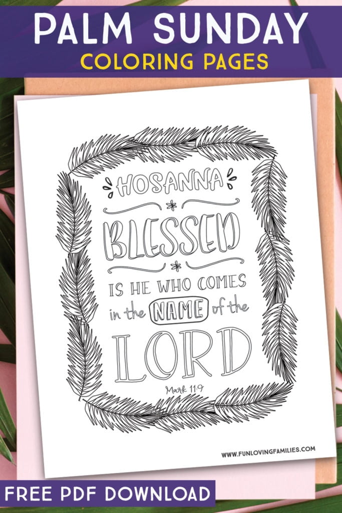 Hosanna Palm Sunday coloring sheet with Bible Verse