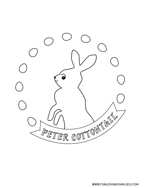 Simple Easter coloring page for kids with Peter Cottontail Bunny Rabbit