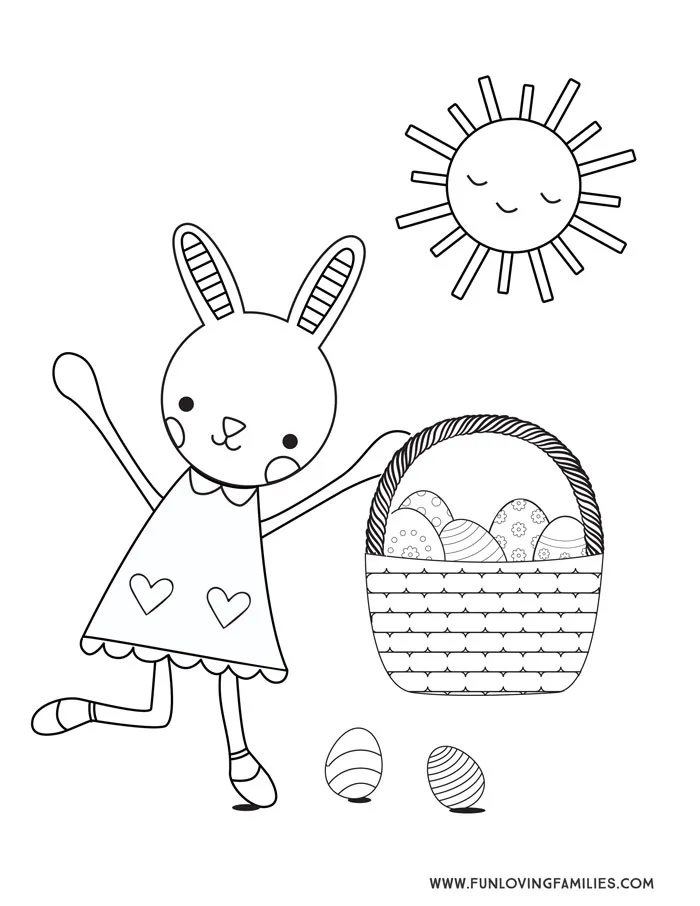 cute bunny carrying egg basket printable coloring page