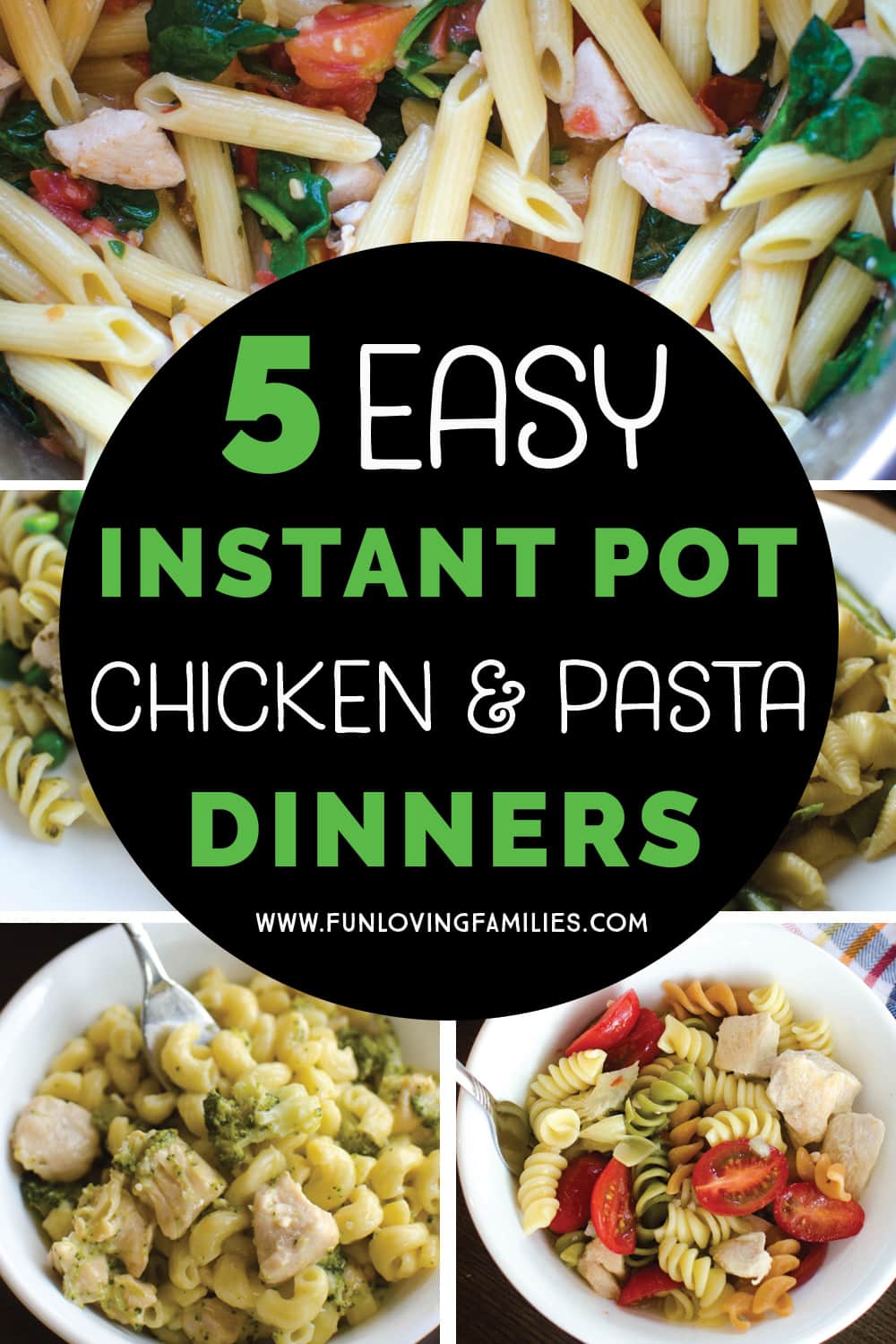 image of five different chicken and pasta dishes