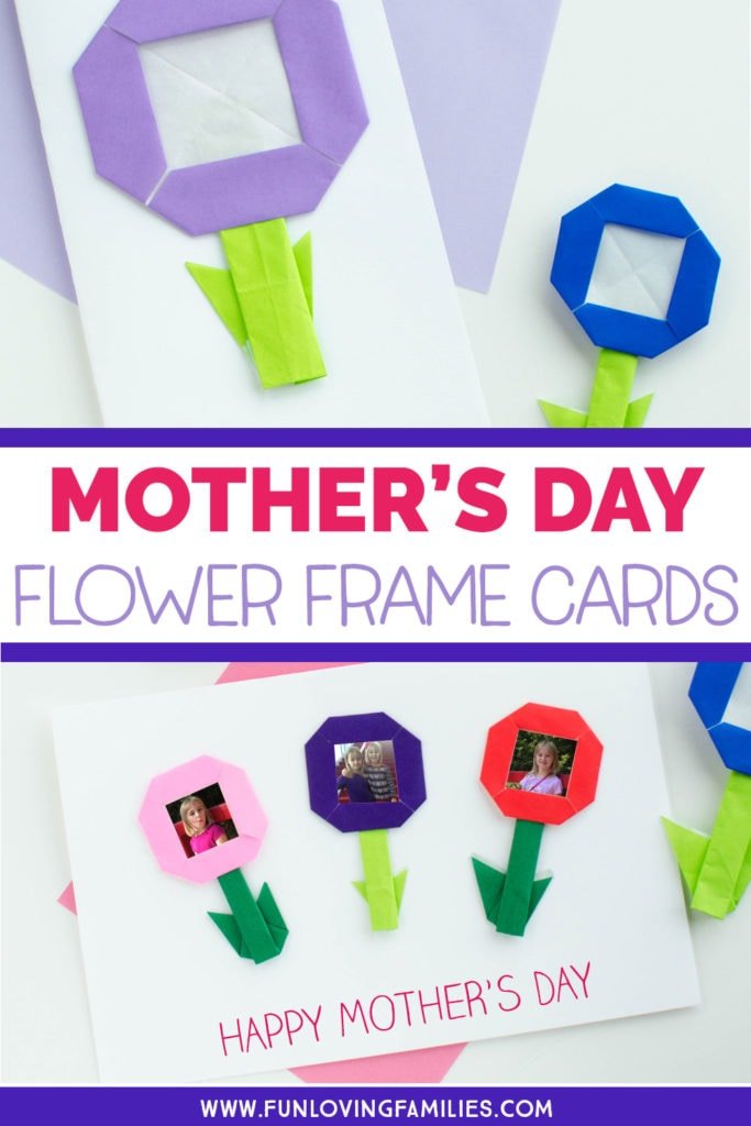 Make these handmade Mother's Day flower frame cards with the kids. Easy Mother's Day craft that mom or grandma will love. #mothersday #mothersdaycraft #origamiforkids #origamiflower