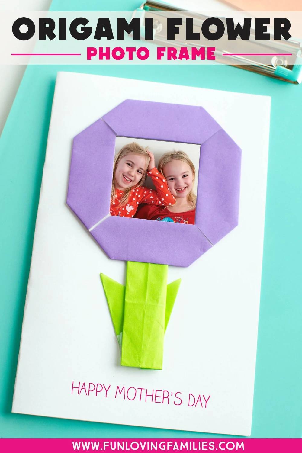 origami flower with photo of kids inside for Mother's Day gift