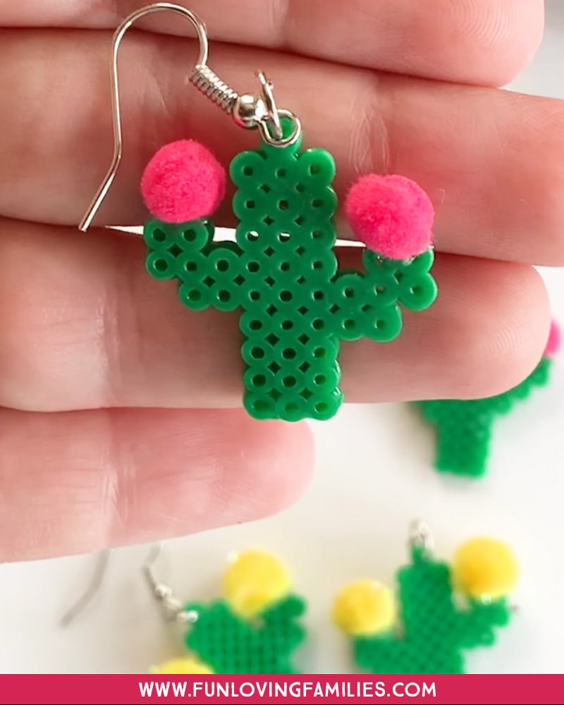 cactus earrings made from fused perler beads