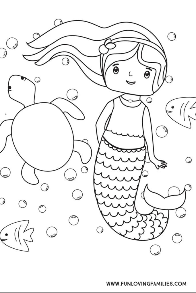 cute mermaid coloring sheet with turtle