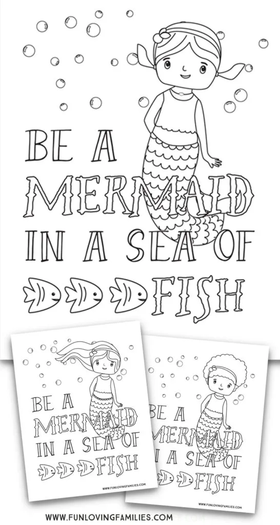 coloring sheet with inspirational mermaid quote