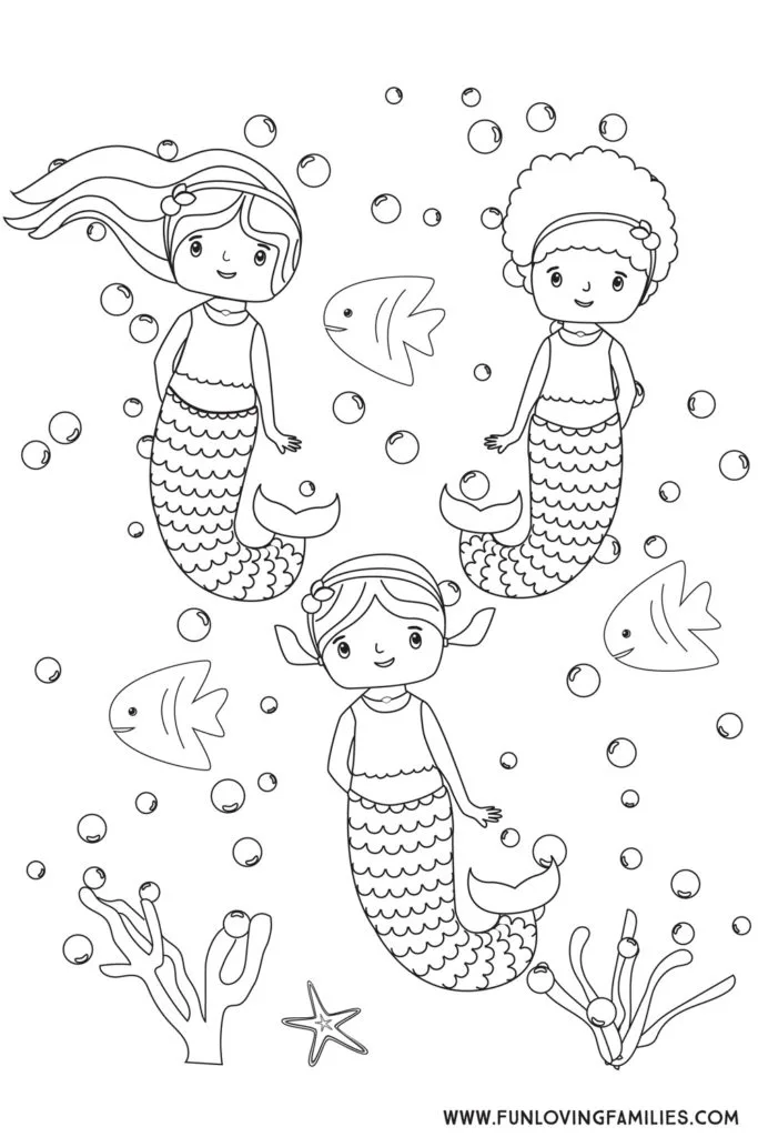 mermaids and fish coloring sheet