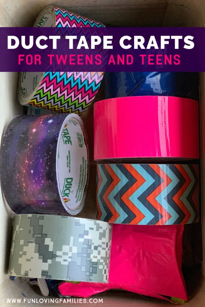 bin full of rolls of colorful duct tape for crafting