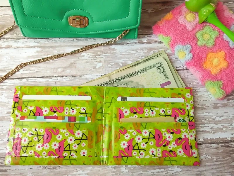 DIY Duct tape wallet tween craft idea with flamingo duct tape