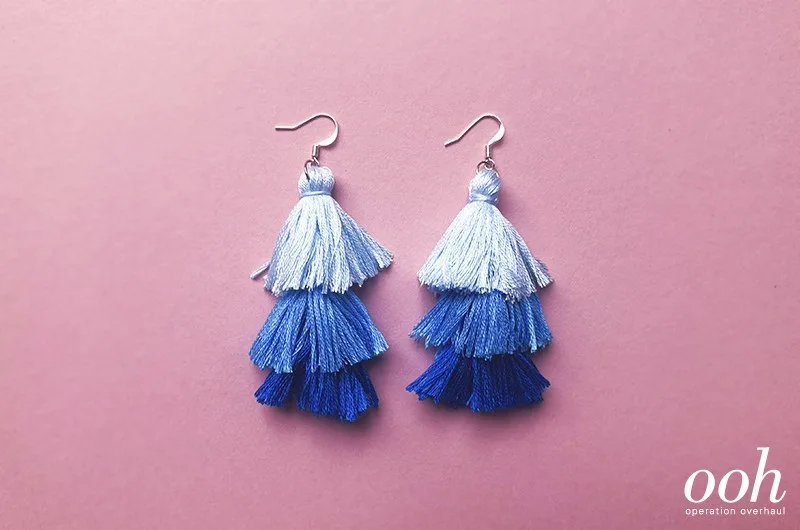 shades of blue DIY tassel earrings craft for teens