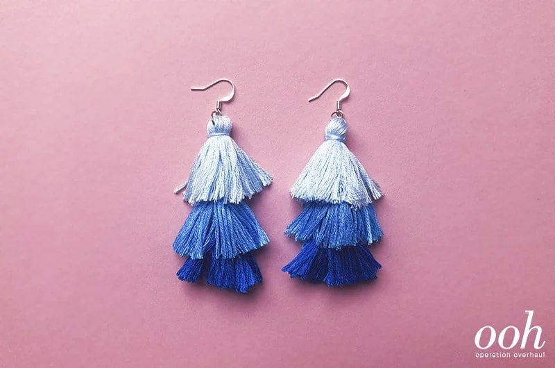 shades of blue DIY tassel earrings craft for teens