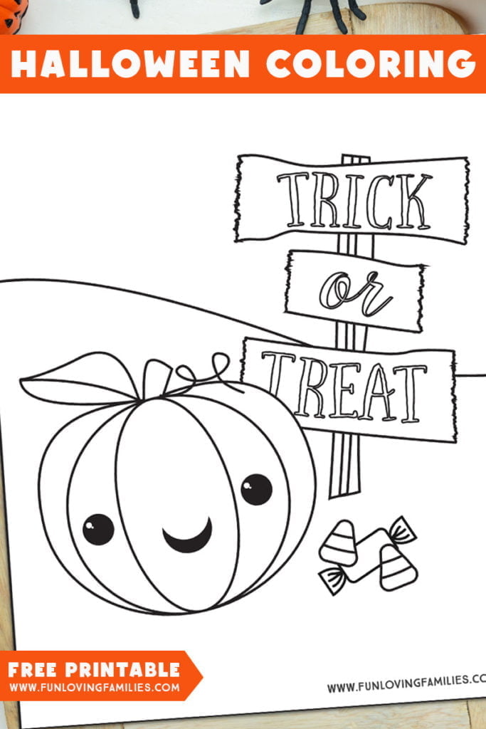 Trick or Treat pumpkin coloring page for kids