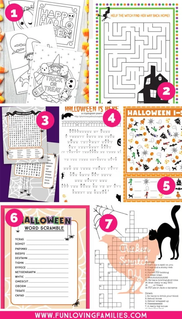 free printable Halloween activity sheets for kids