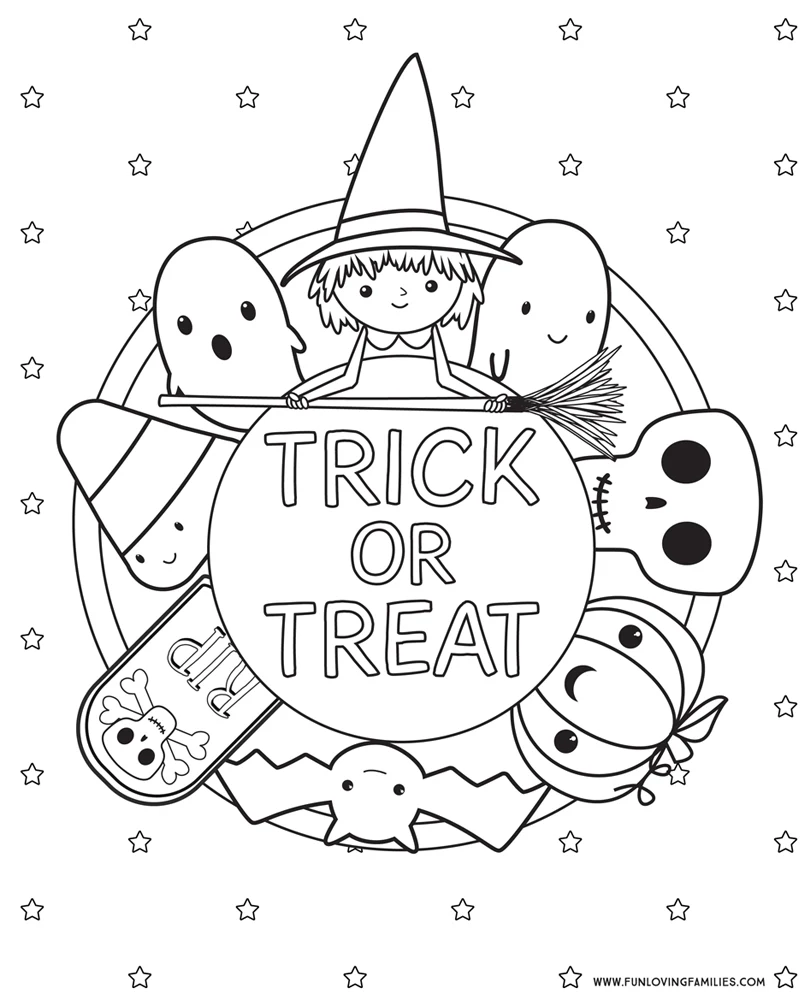 cute trick or treat coloring page for kids