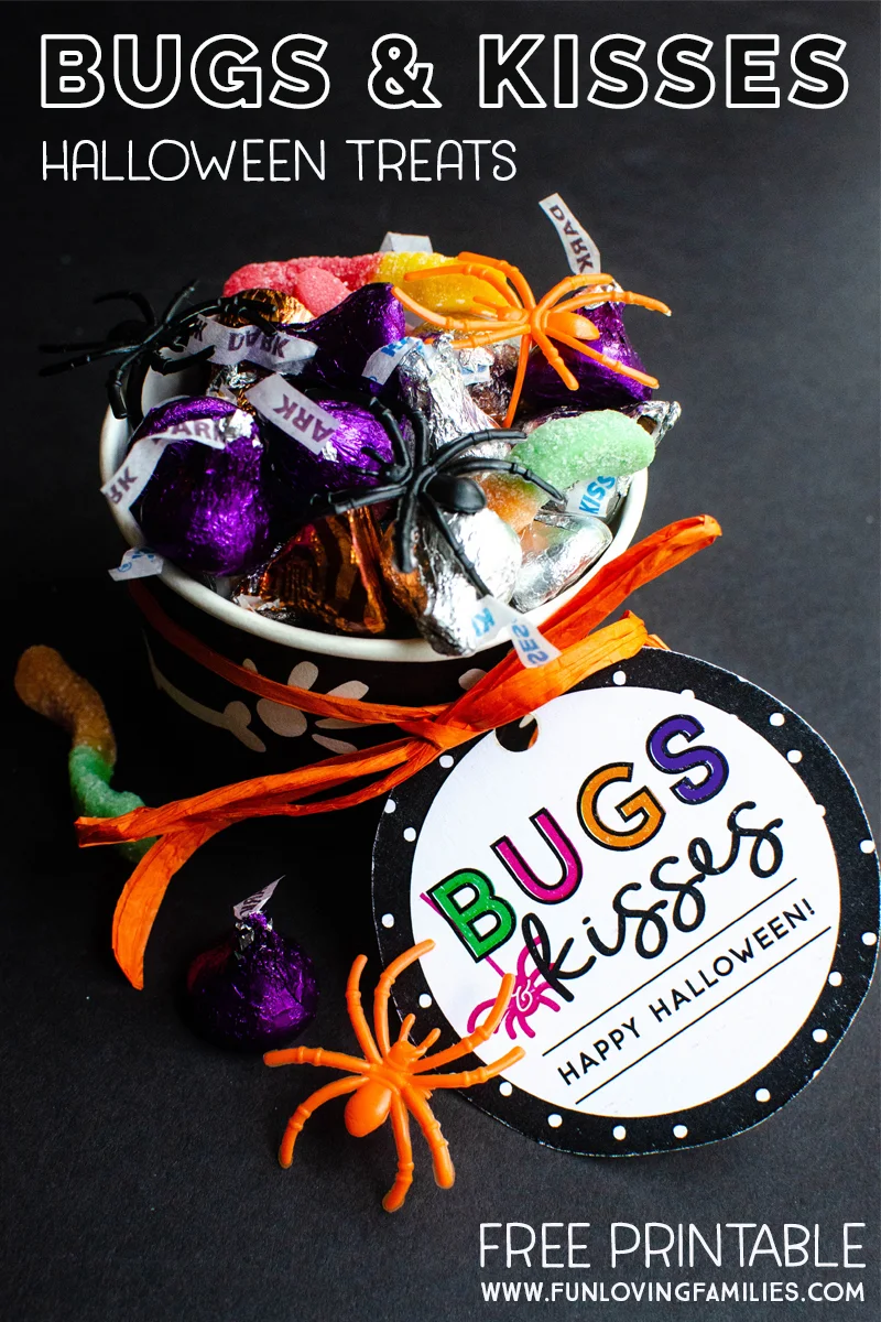 Bugs and Kisses Halloween treat for kids with printable favor tag