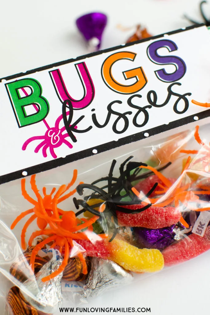 Bugs and Kisses free printable label for party favor or treat bag.