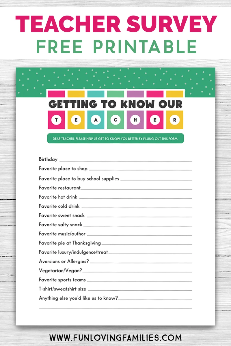 This Teacher 'Favorite Things' Survey is a great tool for parents and PTOs!